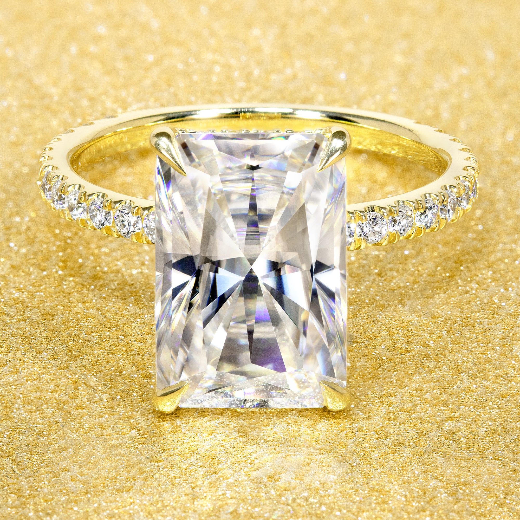 4.5ct Radiant Elongated Hidden Halo Engagement Ring | Earthena Jewelry