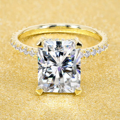 4ct Radiant-cut Classic-Modern Hidden Wrap Halo Moissanite and Diamond Engagement Ring | Earthena Jewelry