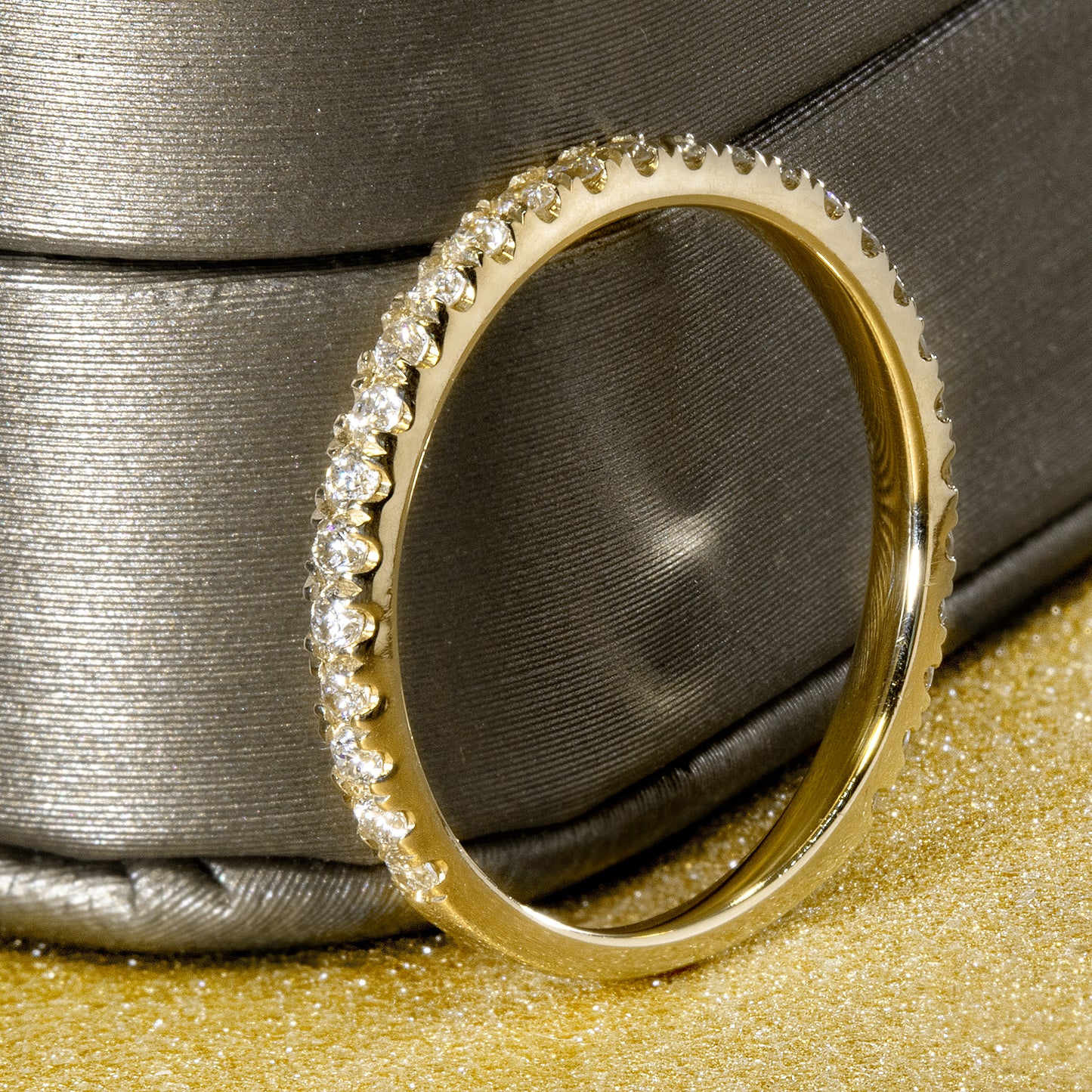 14K Gold Semi-Eternity Stackable Diamond Wedding Band | Earthena Jewelry