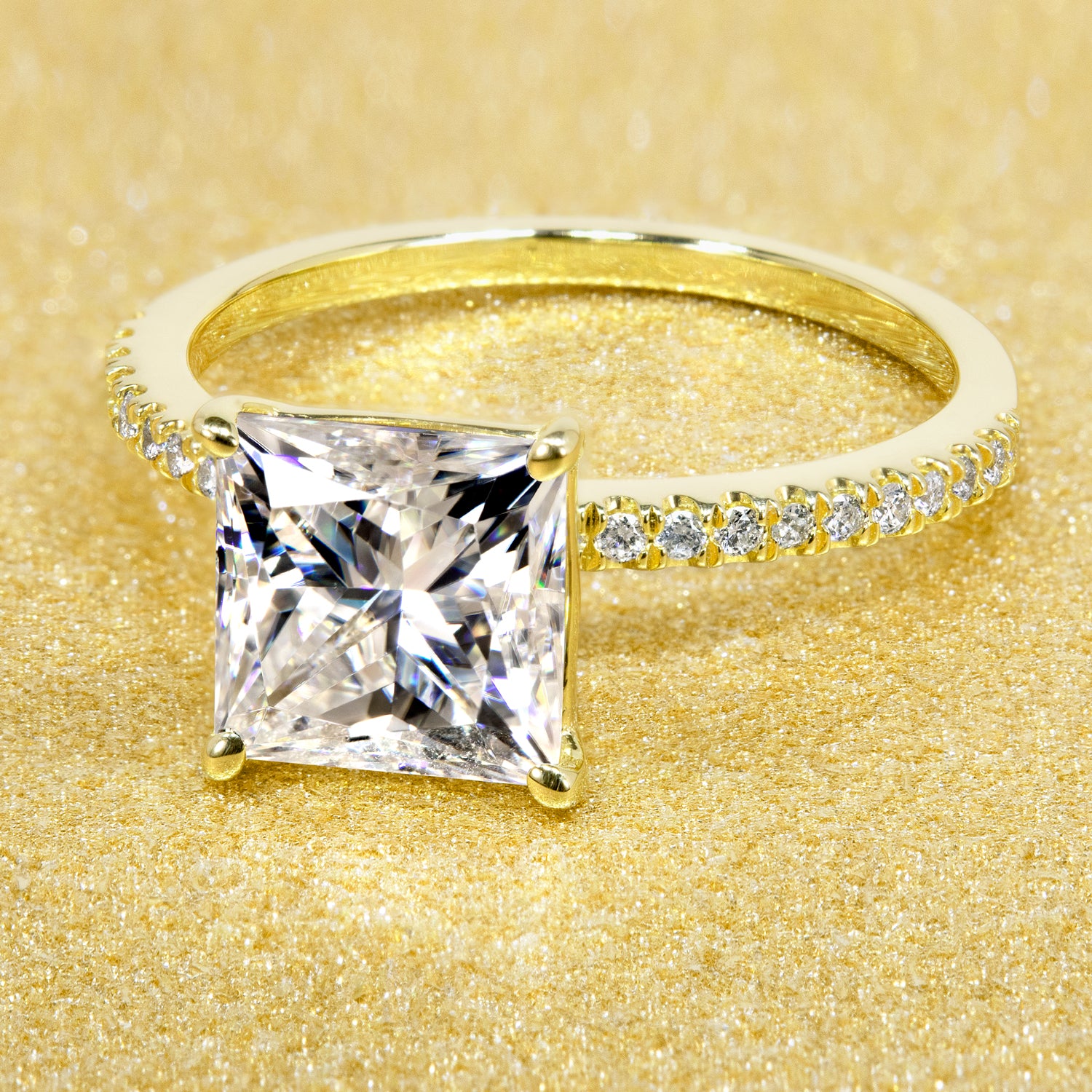 1.75ct Princess-cut Moissanite and Diamond Minimalistic Slim Basket Engagement Ring | Earthena Jewelry