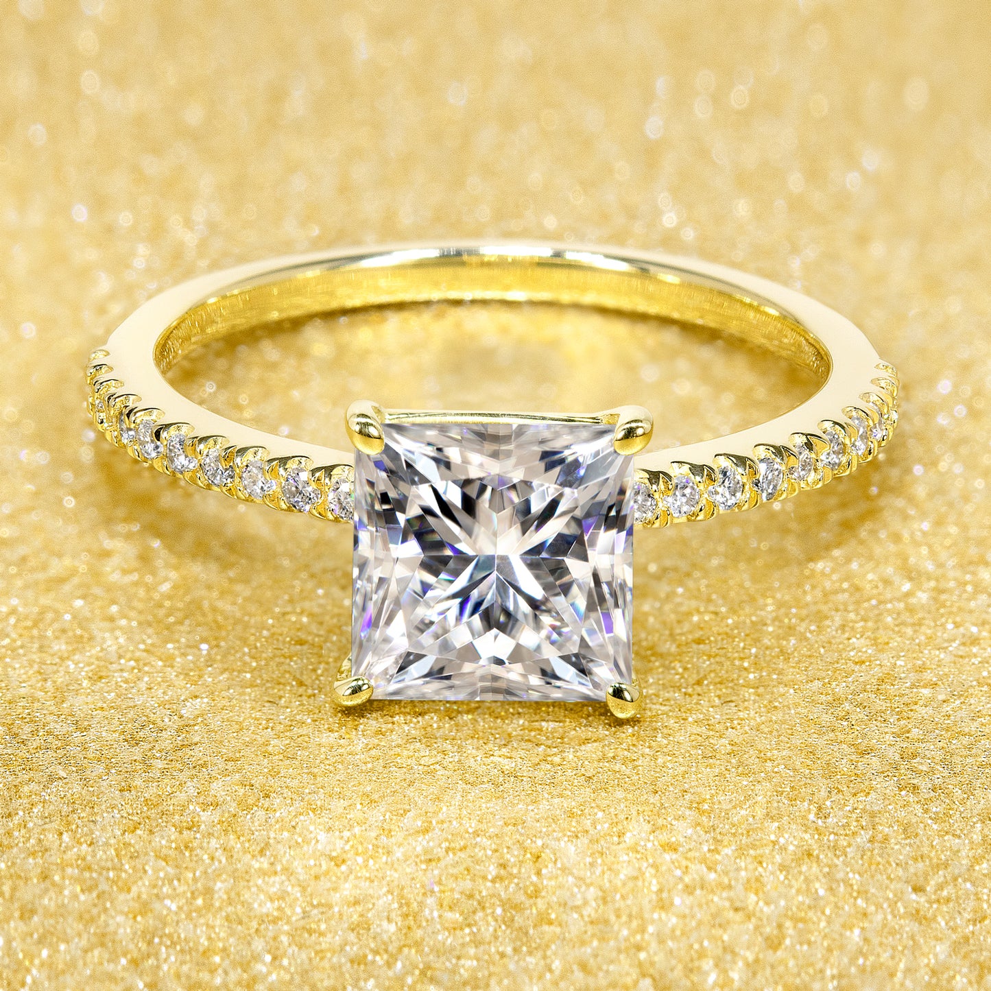 1.75ct Princess-cut Moissanite and Diamond Minimalistic Slim Basket Engagement Ring | Earthena Jewelry