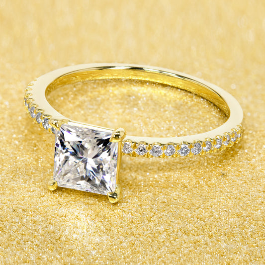 1ct Princess-cut Moissanite and Diamond Minimalistic Slim Basket Engagement Ring | Earthena Jewelry