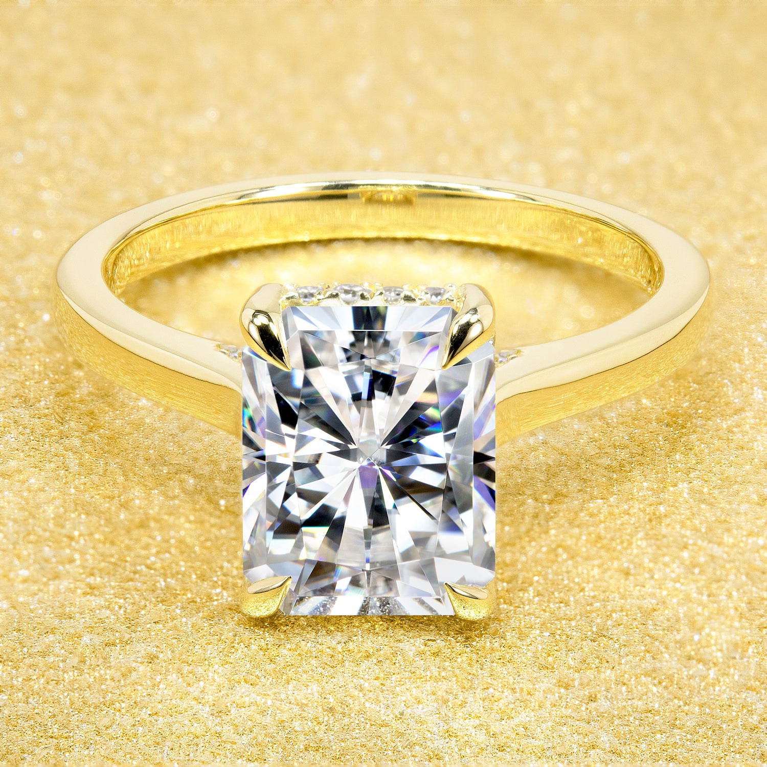 Classic 2.75ct Radiant-cut Cathedral Hidden Halo Moissanite and Diamond Engagement Ring | Earthena Jewelry