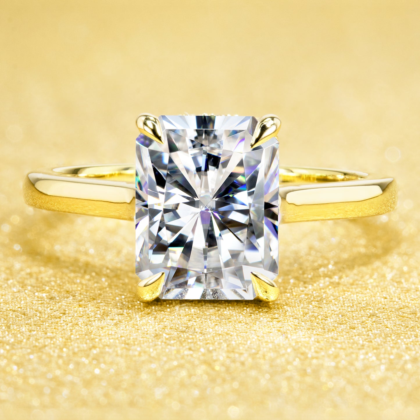 Classic 2.75ct Radiant-cut Cathedral Hidden Halo Moissanite and Diamond Engagement Ring | Earthena Jewelry