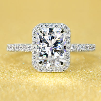 14K Gold Classic 1.8ct Radiant-cut Wrap Halo Moissanite and Diamond Engagement Ring | Earthena Jewelry