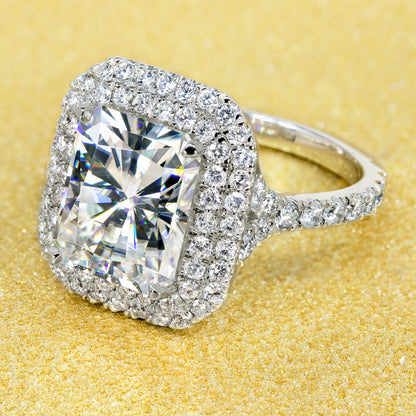 14K Gold ct Radiant-cut Double Halo Moissanite and Diamond Engagement Ring | Earthena Jewelry