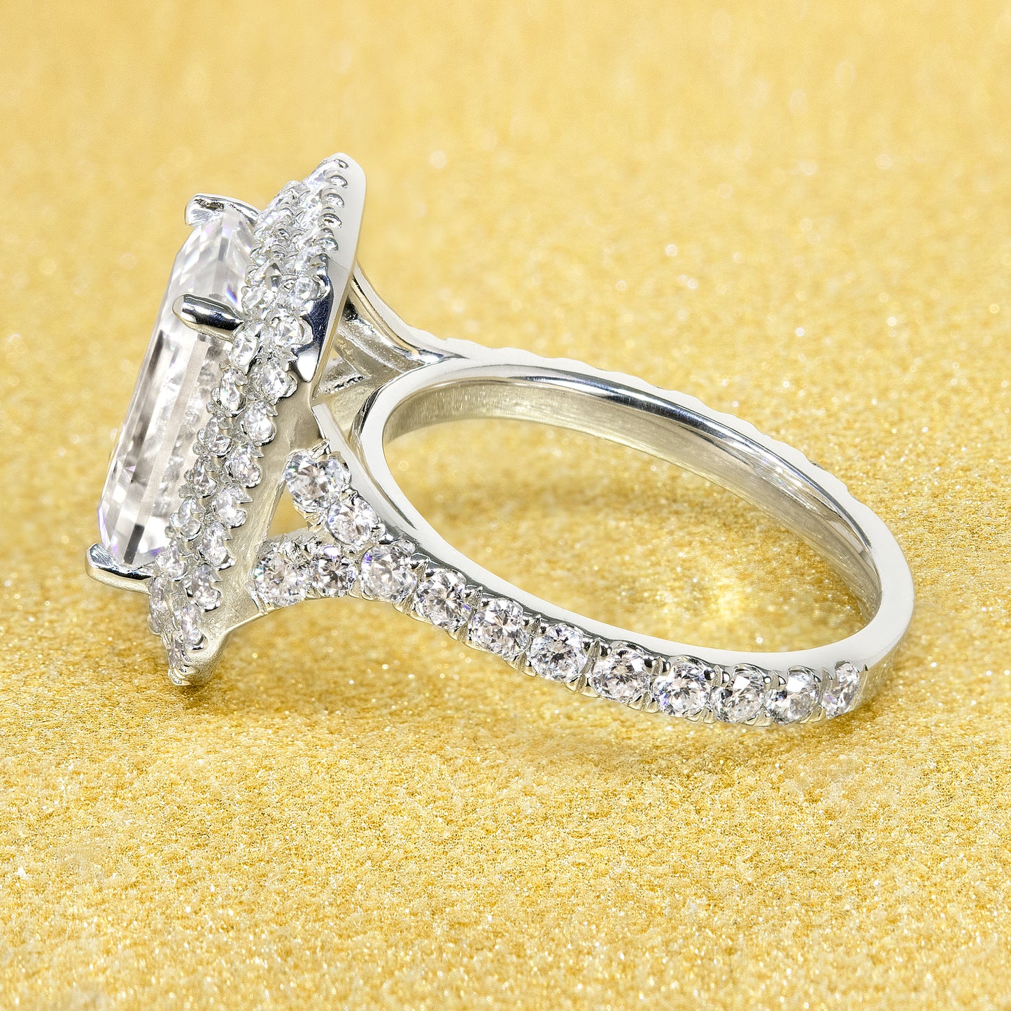 14K Gold ct Radiant-cut Double Halo Moissanite and Diamond Engagement Ring | Earthena Jewelry