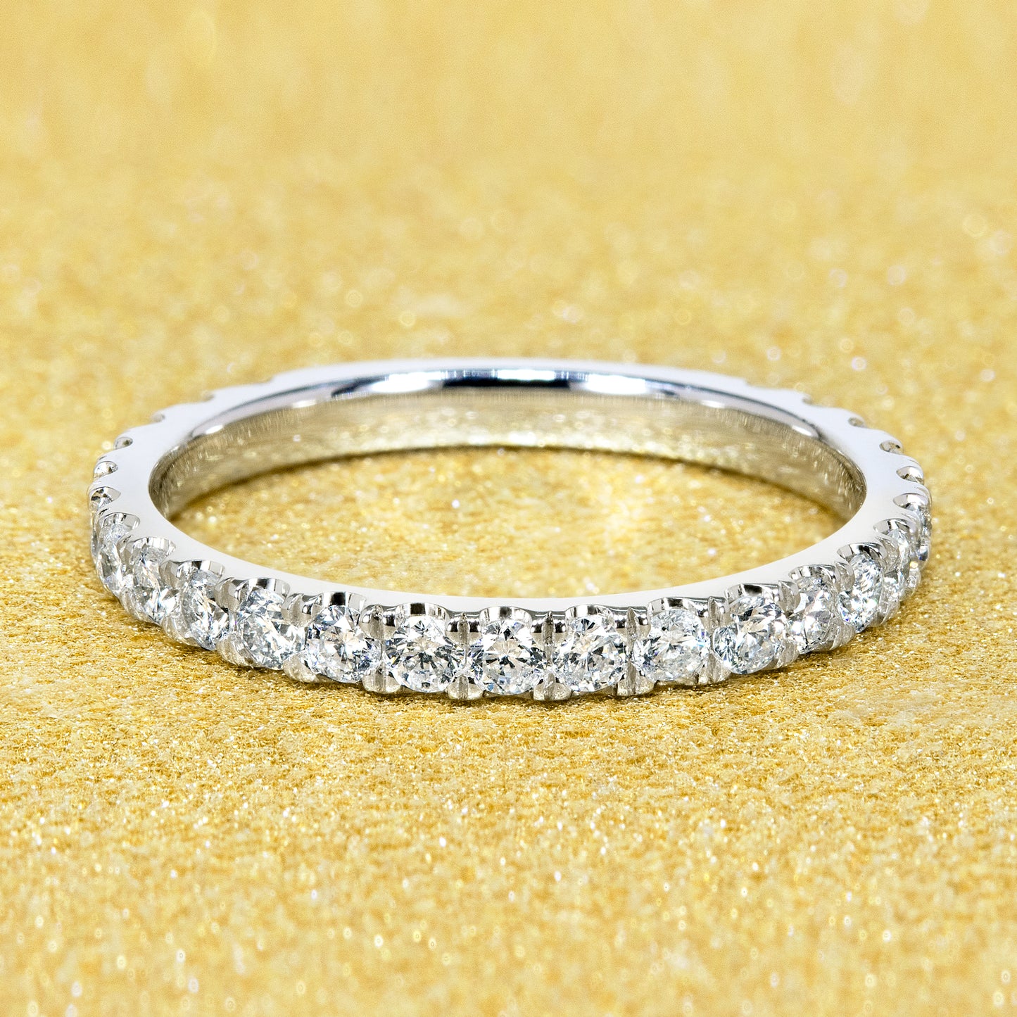 14K Gold Classic Semi-Eternity Stackable Diamond Wedding Band | Earthena Jewelry