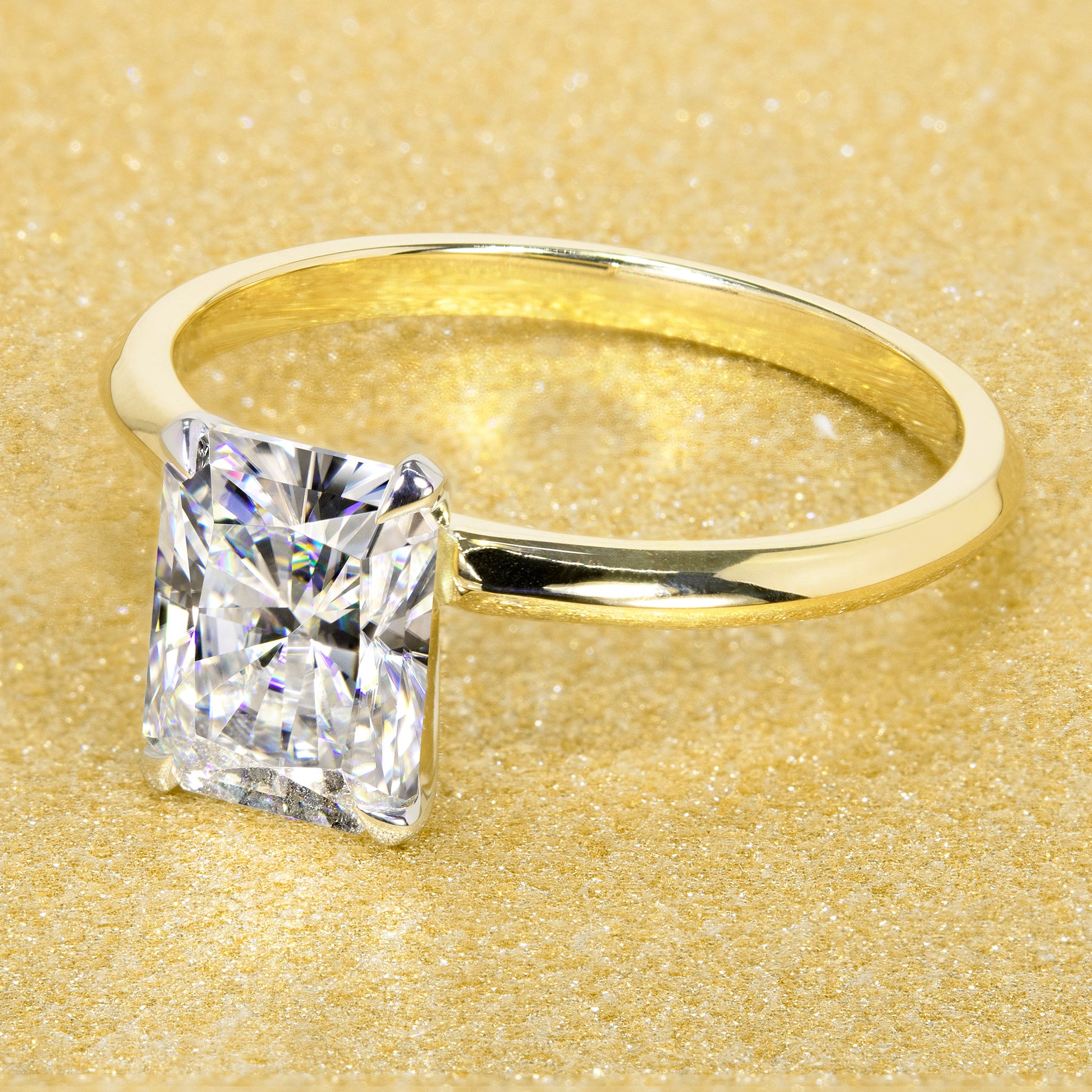 14K Gold Classic 1.75ct Radiant-cut Classic Knife-Edge Moissanite Solitaire Engagement Ring | Earthena Jewelry