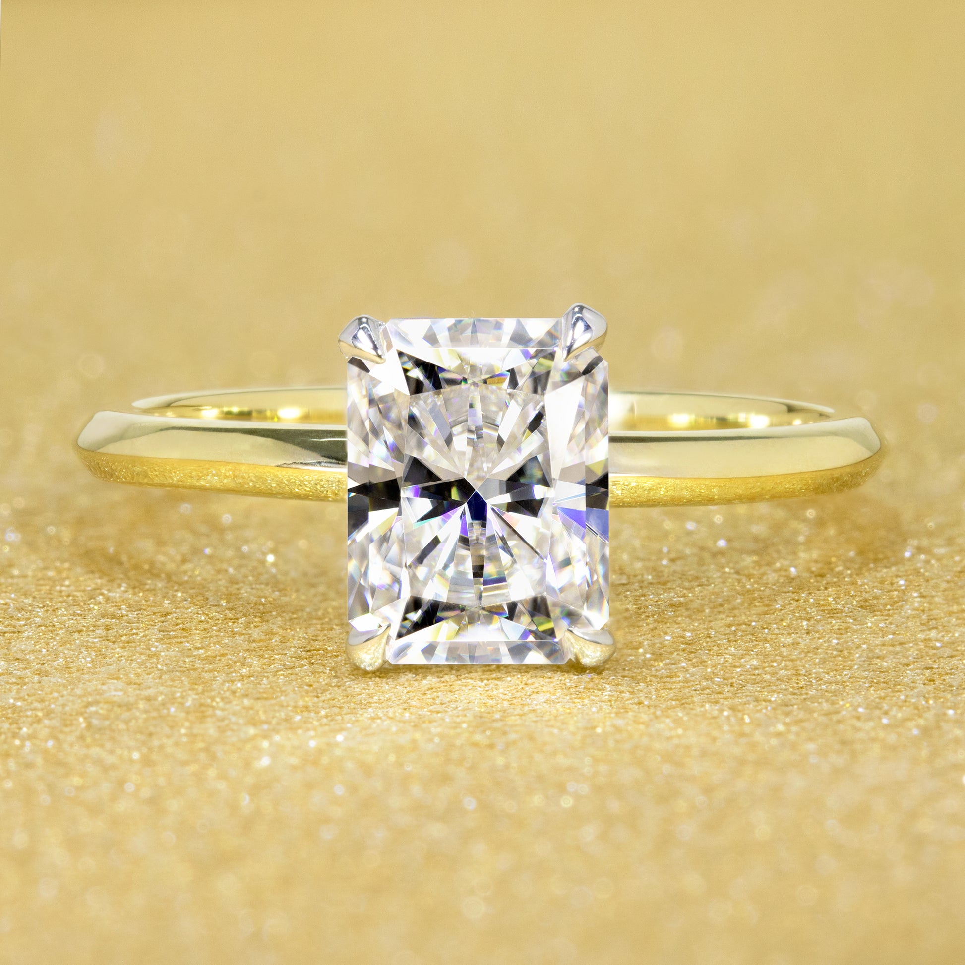 14K Gold Classic 1.75ct Radiant-cut Classic Knife-Edge Moissanite Solitaire Engagement Ring | Earthena Jewelry
