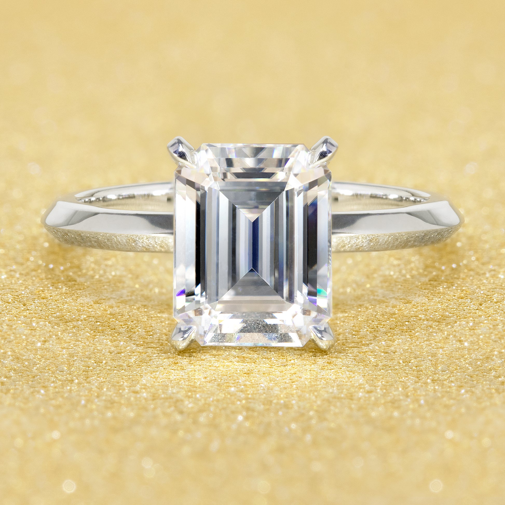 14K Gold Classic 2.5ct Emerald-cut Classic Knife-Edge Moissanite Solitaire Engagement Ring | Earthena Jewelry