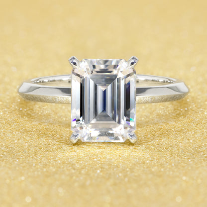 14K Gold Classic 2.5ct Emerald-cut Classic Knife-Edge Moissanite Solitaire Engagement Ring | Earthena Jewelry