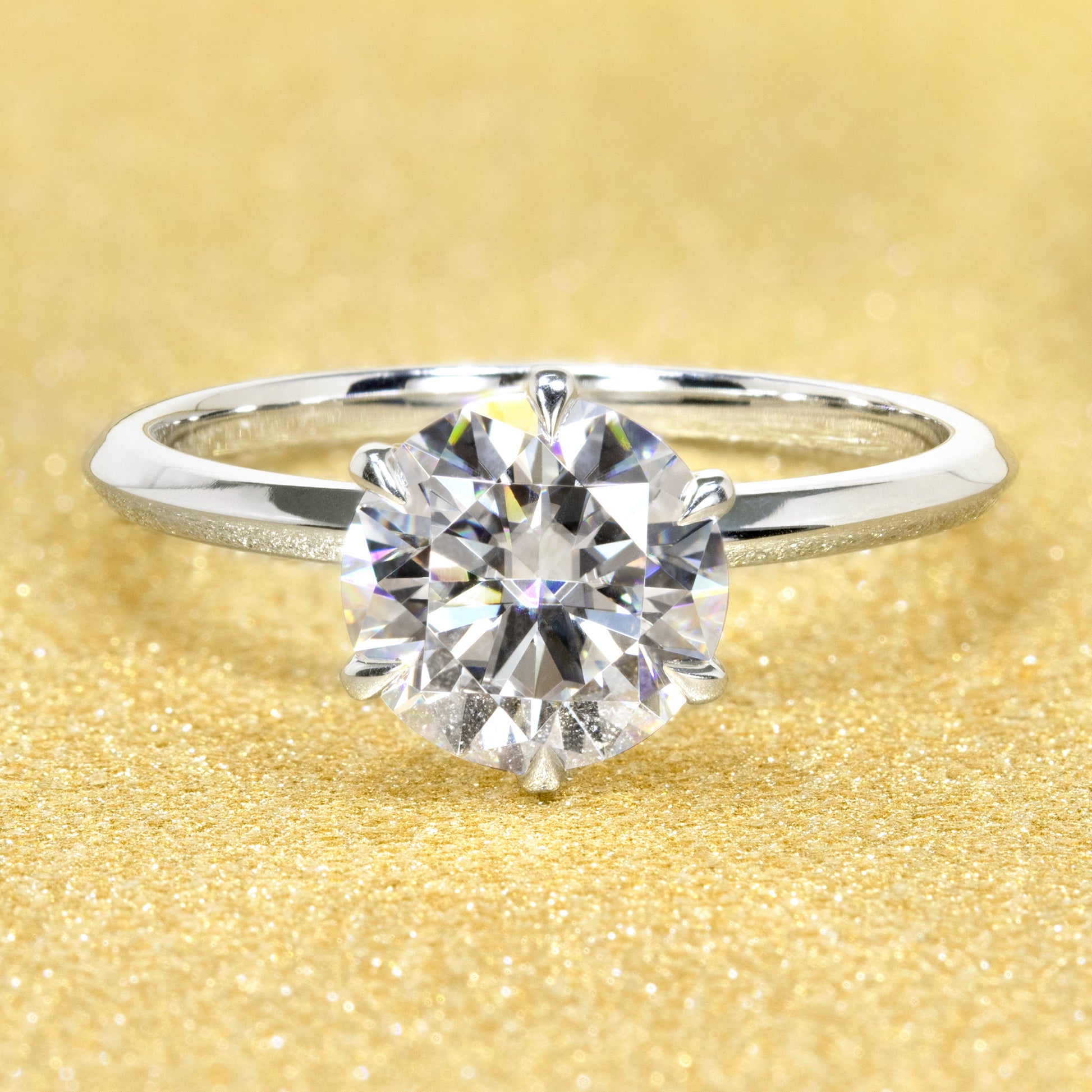 14K Gold Classic  2ct Round Brilliant-cut Classic Six-Prong Knife-Edge Moissanite Solitaire Engagement Ring | Earthena Jewelry
