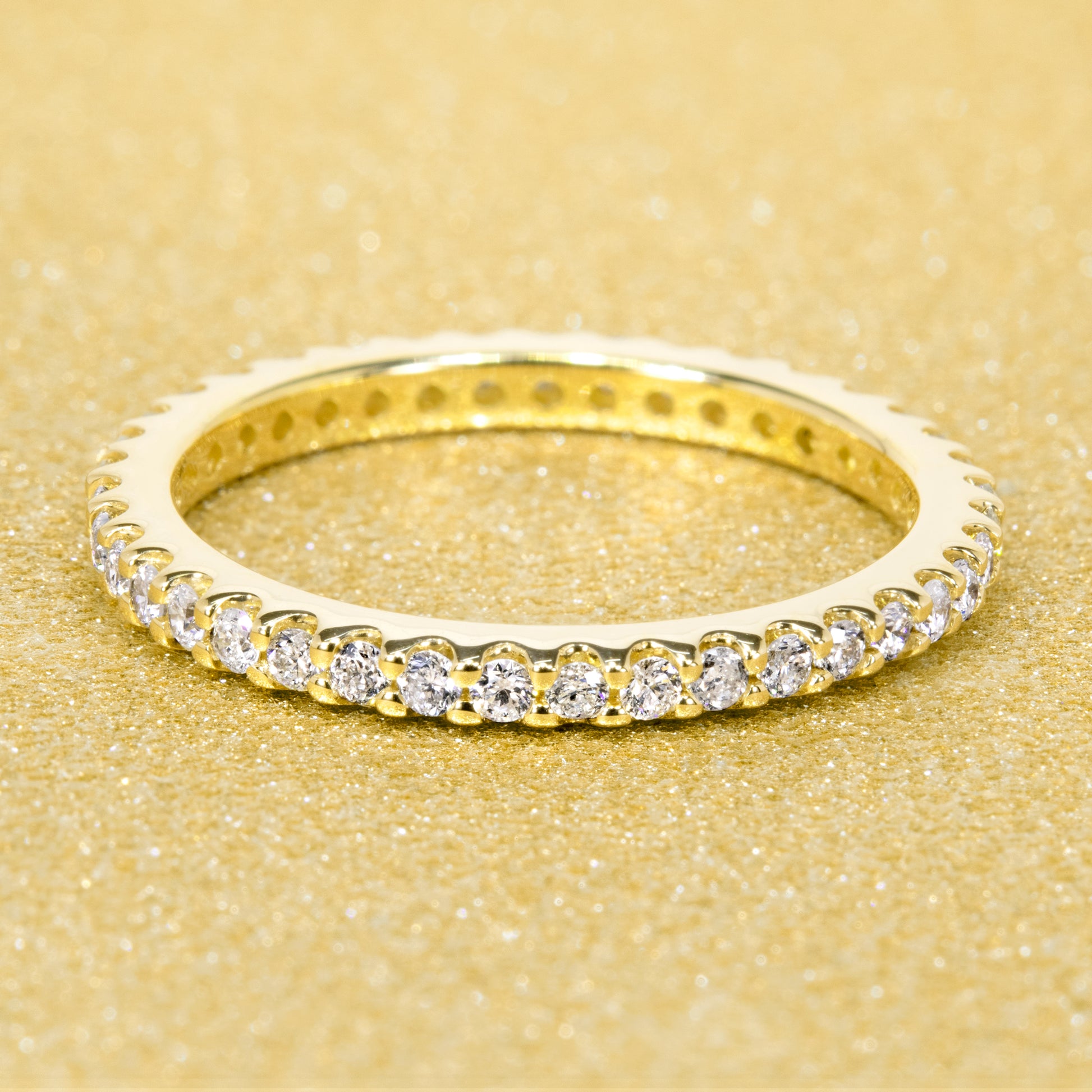 14K Gold Slim Shared-Prong Stackable Diamond Eternity Band | Earthena Jewelry