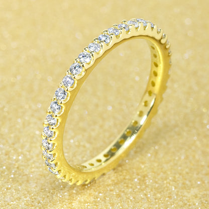 14K Gold Slim Shared-Prong Stackable Diamond Eternity Band | Earthena Jewelry