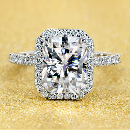 14K Gold Classic 2.7ct Radiant-cut Halo Moissanite and Diamond Engagement Ring | Earthena Jewelry