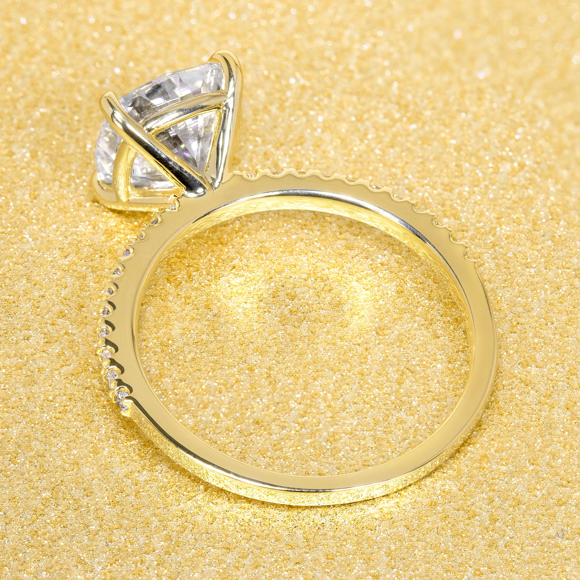14K Gold Classic 2ct Cushion-cut Minimalistic Slim Basket Moissanite and Diamond Engagement Ring | Earthena Jewelry